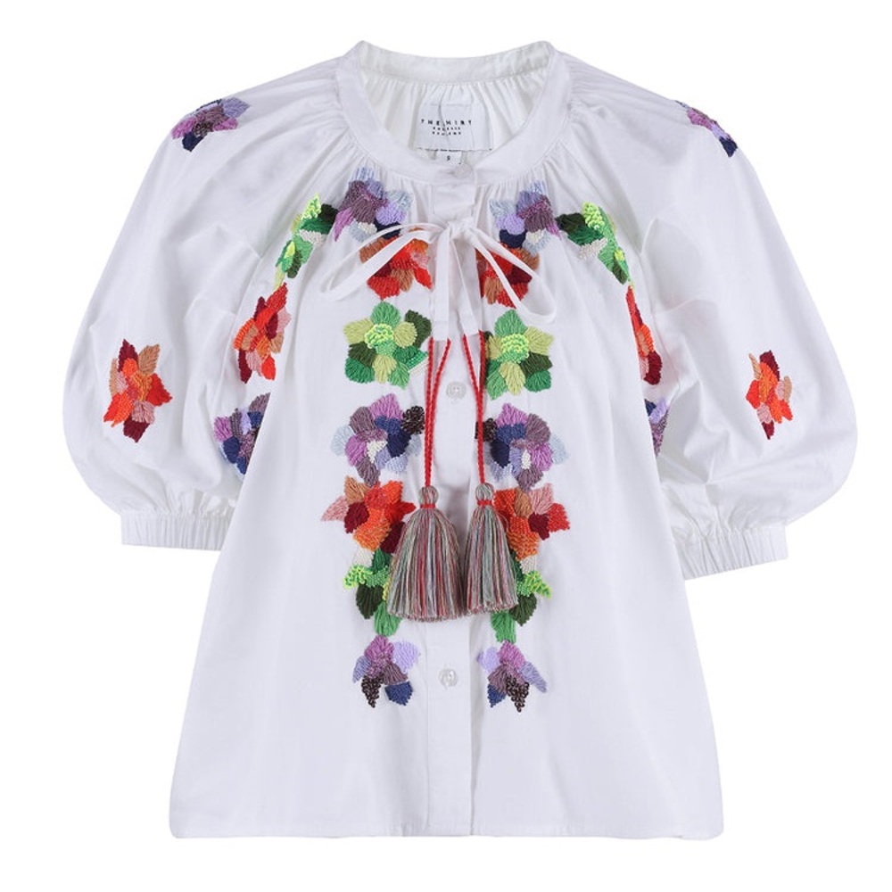 The Shirt Rochelle Behrens Minka 3/4 Sleeve Sequin Blouse White XS SOLD OUT - Picture 7 of 17